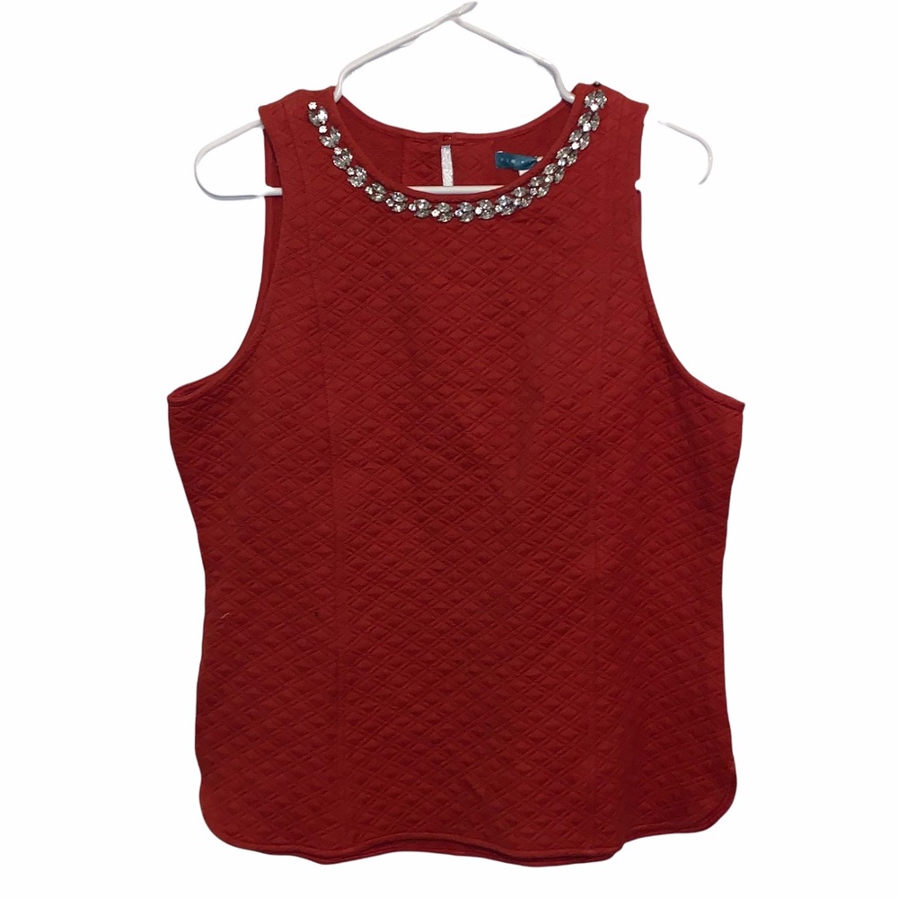 Pim + Larkin Red Quilted Jeweled Sleevless Top L